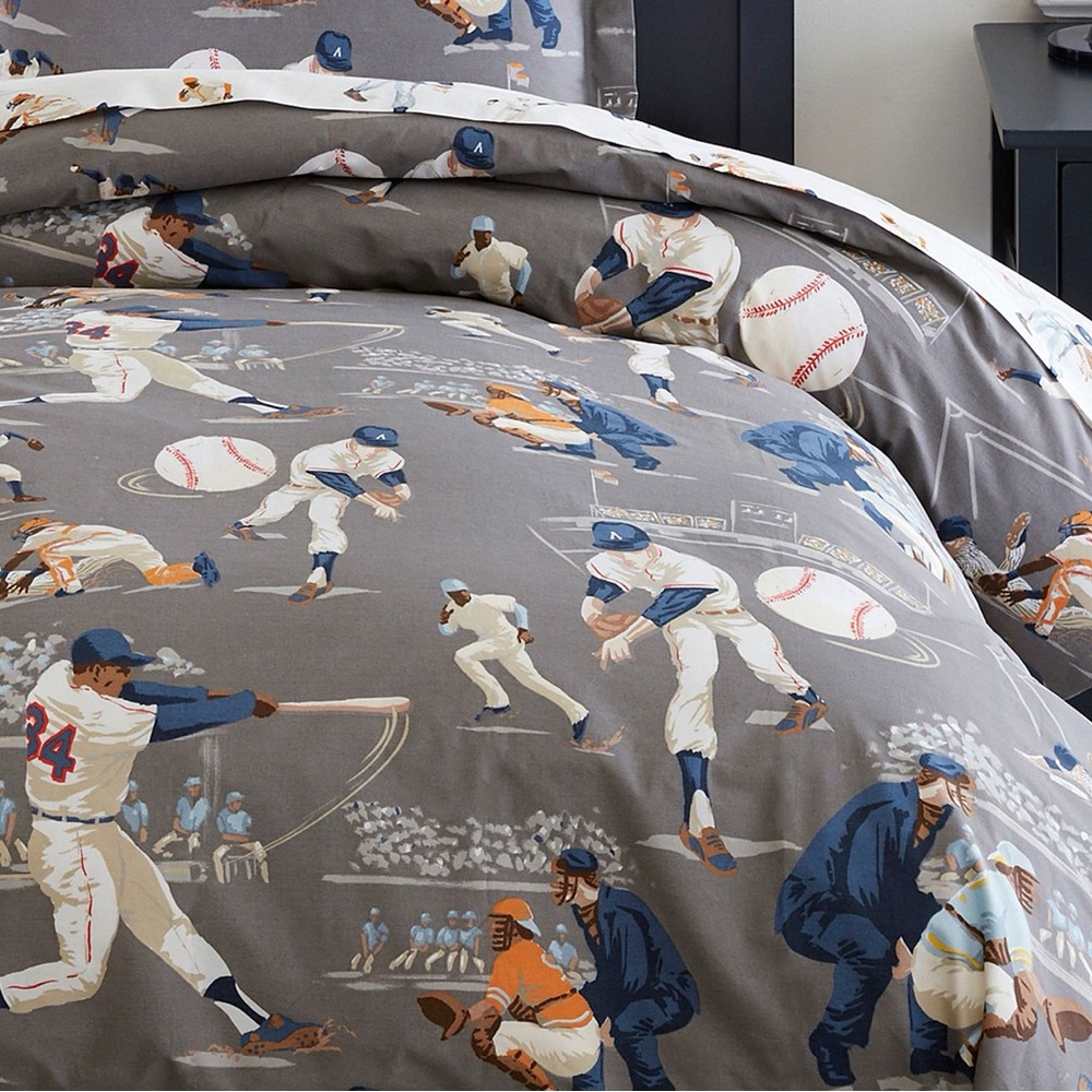 Pottery Barn Kids Vintage Baseball Organic Duvet Cover Full/Queen